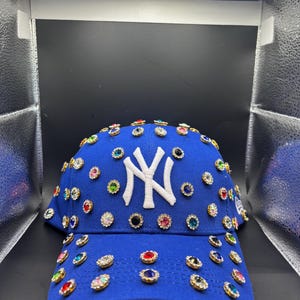 Royal Blue Velvet Rhinestone NY Logo Baseball Cap NY Velevet Bling Hat - Etsy main image 4