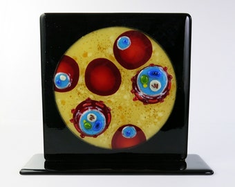 Malaria Plasmodium falciparum infected Blood Cells Fused Glass Shelf Panel