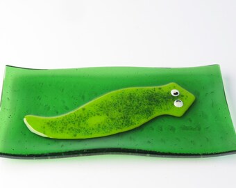 Planarian Flat Worm Fused Glass Dish