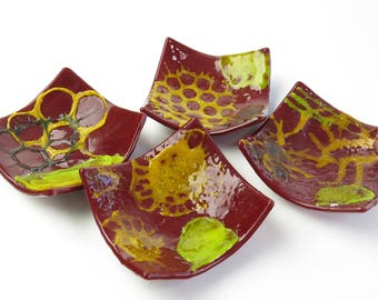 Marine Microfauna Set of Four Fused Glass Dishes