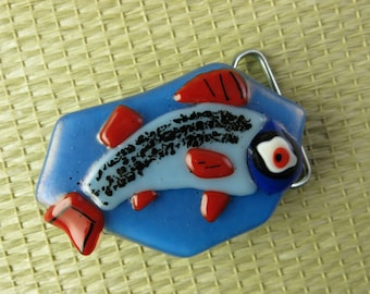 Fish Belt Buckle Fused Glass Striped Bass ish