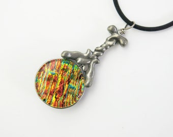 Kinesin Protein Fused Glass and Cast Pewter Pendant