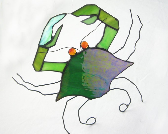 Green Crab Stained Glass Suncatcher Etsy