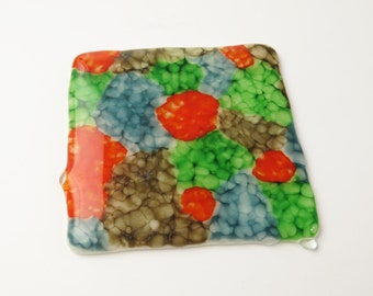 Metal Microstructures Fused Glass Coaster Art Tile