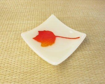 Acer rubrum Red Maple Leaf Fused Glass Dish