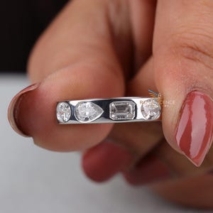 2.10 TCW Multi Cut Lab Grown Diamond Wedding Band, 14K Gold Seven Stone Ring, Flush Setting Ring, Gift For Mom,Engagement Ring For Him & Her