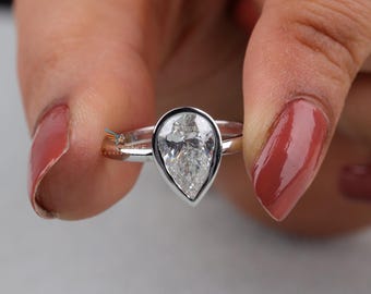 Anillo de compromiso de 2 quilates con diamantes cultivados en laboratorio, solitario en forma de lágrima con engaste en bisel, anillo de bodas clásico creado en laboratorio con certificación IGI D VS2