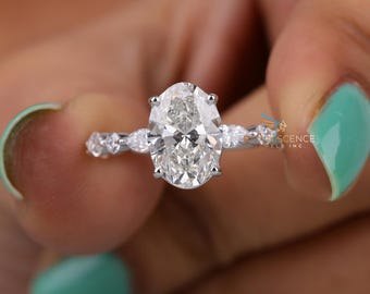 3.35カラットのオーバルダイヤモンド婚約指輪（女性用）、マーキスカット＆ラウンドカットダイヤモンド結婚指輪、ハンドメイド14Kゴールド記念日ギフトリング