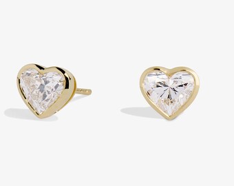 Pendientes de botón con engaste biselado, pendientes de botón en forma de corazón, pendientes de botón con diamantes cultivados en laboratorio de 2 quilates con certificación IGI para mujer, regalo de San Valentín para prometida.