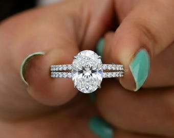Oval Cut Lab-Grown Diamond Split Shank Engagement Ring, IGI Certified D VS2, Lab Created Diamond Wedding Ring, Ring For Women, 14K Gold