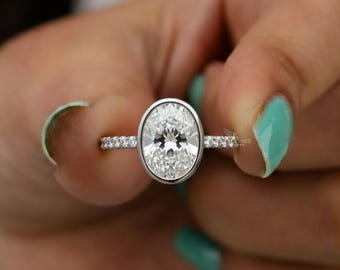3.15 Karat Oval Lab-Grown Diamant Verlobungsring, Lünette gesetzter Diamant für Frauen, IGI zertifiziert D VS2, 14K Gold