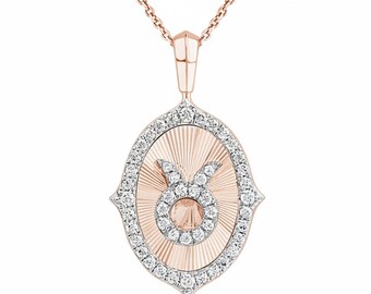 Collar del signo zodiacal Tauro, collar con colgante de Tauro redondo con diamante cultivado en laboratorio, regalo de la constelación de Tauro, colgante astrológico minimalista de oro de 14 quilates