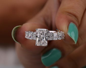 4.10 Carat Radiant Cut Lab Grown Diamond Engagement Ring, IGI Certified E VS2 Lab Created CVD Diamond, 14K Gold Wedding Ring for Women