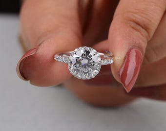 Anillo de compromiso con halo de diamantes redondos cultivados en laboratorio de 3,65 quilates, diamante CVD E VS1 con certificación IGI, anillo de boda, regalo de aniversario para ella
