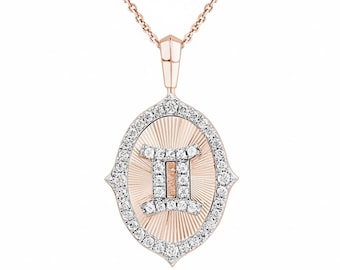Collar de Géminis, Collar del Zodíaco, Collar del Zodíaco Géminis, Collar de Astrología, Colgante de Géminis, Regalo de Astrología con Diamante Redondo Cultivado en Laboratorio