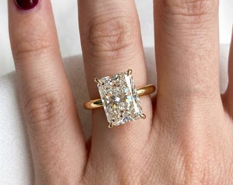 Anillo de compromiso con diamante cultivado en laboratorio de 5,00 quilates, diamante solitario certificado por IGI E VS2, anillo de boda clásico de oro de 14 quilates para mujer.