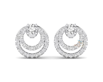 Aretes de botón con diamantes redondos cultivados en laboratorio de 2,35 quilates y círculo abierto, de doble círculo, oro de 14 quilates, para mujer, regalo de aniversario.