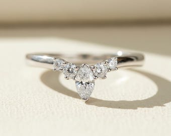 0.30 Carat E-F VVS VS Clarity Marquise & Round Cut Lab Grown Diamond Ring, Lab Created Diamond Wedding Ring, Anniversary Gift, 14k Gold Ring