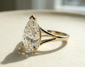 3.50 Karat IGI zertifiziert D VS1 Birne Labor gewachsener Diamant-Verlobungsring, Solitär-Labor erstellter Diamant-Ehering, klassischer Spaltring