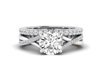 IGI Certified D/VS2 2.65 Carat Round Lab Grown Diamond Wedding Bridal Ring Set, Twisted Engagement Ring With Half Eternity Band, 14K Gold