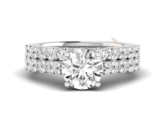 3.30 Carat Round Lab Grown Diamond Bridal Ring Set, Wedding Ring Set For Women, 14K Gold Engagement Ring Set, D/VS2 Lab Created Diamond Ring