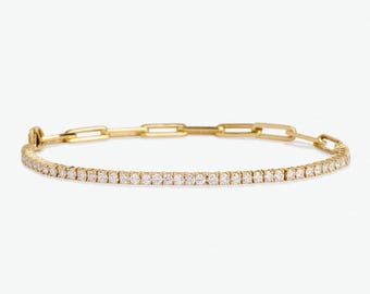 Pulsera de tenis con diamantes y clip de papel, pulsera de tenis con diamantes redondos cultivados en laboratorio de 1,50 quilates, pulsera minimalista para mujer, pulsera de diamantes a medio camino