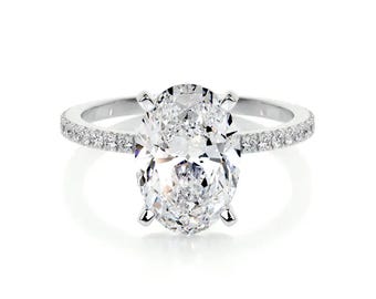 Anillo de compromiso con diamante ovalado cultivado en laboratorio de 3,30 quilates, certificado por IGI, claridad E VS1, anillo de boda de oro de 14k, anillo de aniversario con diamante creado en laboratorio para ella.