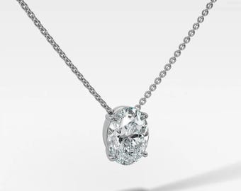 Solitär-Diamantanhänger aus 14-karätigem Massivgold, ovale Diamantkette mit 2 Karat, im Labor gezüchtet, D VVS2 IGI-zertifiziert, Halskette für jeden Tag, Geschenk für Sie