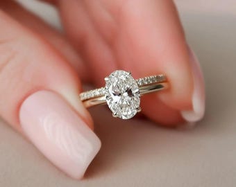 1.50 Carat Oval Lab Grown Diamond Engagement Ring Set, IGI Certified E VS2 Lab Created Ring Set, Wedding Bridal Ring Set, Anniversary Gift