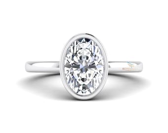 Anillo de compromiso solitario de oro de 14 k para mujer, de 2 quilates, con certificación IGI, color D, claridad VVS2, con diamantes cultivados en laboratorio ovalados engastados en bisel. Anillo de bodas.