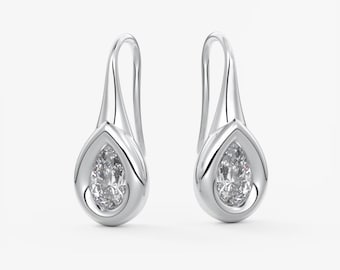 Pendientes colgantes solitario de diamante sintético en forma de pera de 2 quilates, D VVS2 con certificación IGI, pendientes de gancho en forma de lágrima, pendientes de oro de 14k, pendientes con engaste biselado.