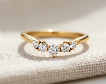 0.40 Carat Round Cut Lab Grown Diamond Curved Engagement Band, Dainty Lab Created Diamond Ring, 14k Gold Wedding Ring, Mother's Day Gift