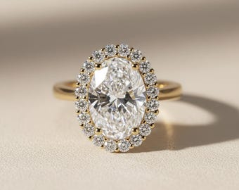 4.35 Carat E VS1 IGI Certified Oval Lab Grown Diamond Engagement Ring, Halo Lab Created Diamond Wedding Ring, 14k Gold Ring,Anniversary Gift