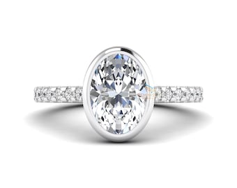 Anillo de compromiso con diamante ovalado cultivado en laboratorio de 3,15 quilates, anillo de bodas con engaste de bisel para mujer, certificación IGI D VS2, oro de 14 quilates