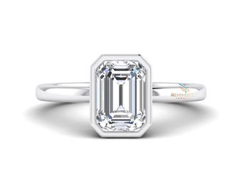 Anillo de compromiso con diamante cultivado en laboratorio de 2 quilates con corte esmeralda y certificación IGI, solitario engastado en bisel color E VVS2, anillo de diamante creado en laboratorio para mujer.