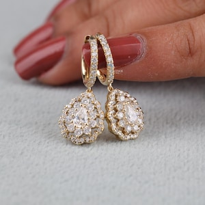 Pear & Round Lab Grown Diamond Dangle Drop Earring, 1.40TCW Lab Grown Diamond Teardrop Earring, Clip On Wedding Earring, CVD Diamond Earring