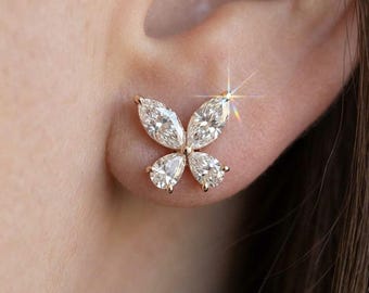 3,00 Carat Pear & Marquise Lab Zuchtdiamant Ohrstecker, E-F VVS-VS Lab erstellt Diamant Hochzeit Ohrringe, 14k Gold Ohrringe für sie, Geburtstagsgeschenk