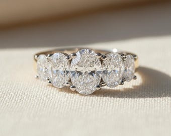 2.50 Carat IGI Certified E VS1 Oval Lab Grown Diamond Engagement Ring, Five Stone Wedding Ring, Lab Created Diamond Ring, Anniversary Gift