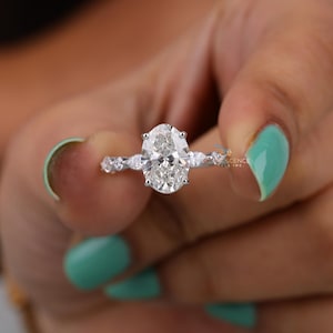 Oval & Marquise With Round Lab Grown Diamond Ring, IGI Certified 2.50 Ct D VS1 Oval Diamond Ring, 14K Gold Lab Created Engagement Ring