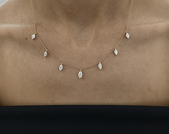 Marquise Lab Grown Diamond Station Necklace, 1.75TCW E-F Color Lab Diamond Necklace, Lab Created Diamond Drop Necklace, Dainty Jewelry Gift
