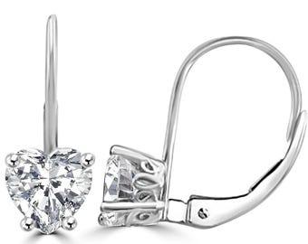 Pendientes de aro solitario de diamante cultivado en laboratorio de 2 quilates con forma de corazón, D VVS2, certificado por IGI, aros de boda de oro de 14k, pendientes con cierre de palanca, regalo para el amor