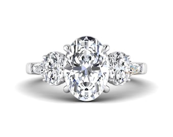 Anillo de compromiso de 4,05 quilates con diamantes cultivados en laboratorio en talla baguette ovalada y cónica, sortija de boda de cinco piedras, con certificación IGI E VS1, anillo de oro de 14 quilates para mujer.