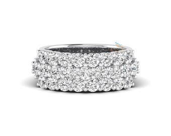 Anillo de media eternidad con diamantes cultivados en laboratorio y engaste pavé de 2,60 quilates. Alianza de boda con diamantes redondos para hombre y mujer. Anillo de compromiso de oro de 14 quilates.