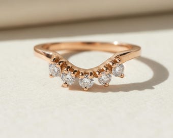 Round Cut Lab Grown Diamond Five Stone Ring, 0.35 Carat Dainty Wedding Band, 14K Gold Lab Created Diamond Engagement Ring, Anniversary Gift