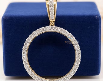 2.50 Karat Rundschliff Lab gewachsen Diamant Kreis Anhänger, Goldmünze Rahmen Anhänger für Männer oder Frauen, Hochzeitsgeschenk, 1/2 Troy OZ Münzhalter Anhänger