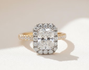 4.00 Carat F VS1 IGI Certified Cushion Cut Lab Grown Diamond Engagement Ring, Halo Lab Created Diamond Wedding Ring, 14k Gold Ring For Her