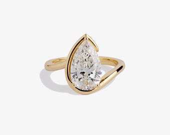 Anillo de compromiso solitario de 2 quilates con diamante cultivado en laboratorio, con certificación IGI DVS2, en oro de 14 k y cuerpo curvo.