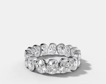Ehering mit 4 Karat schräg geschliffenem, im Labor gezüchtetem Diamanten in Zargenfassung, Verlobungsring aus 14-karätigem Gold, Jahrestagsgeschenk, Stapelring für Sie