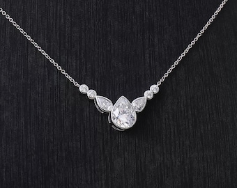 2 Carat D VS2 Pear Lab Grown Diamond Engagement Necklace, Teardrop Bezel Set Pendant, Lab Created Diamond Wedding Necklace,Mother's Day Gift