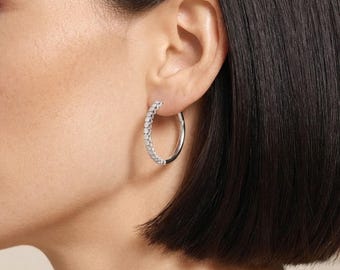 Round Lab Grown Diamond Hoops Earrings, 14k Gold Wedding Earrings, 14k Gold Clip-On Earrings, Anniversary Gift For Her, Birthday Gift